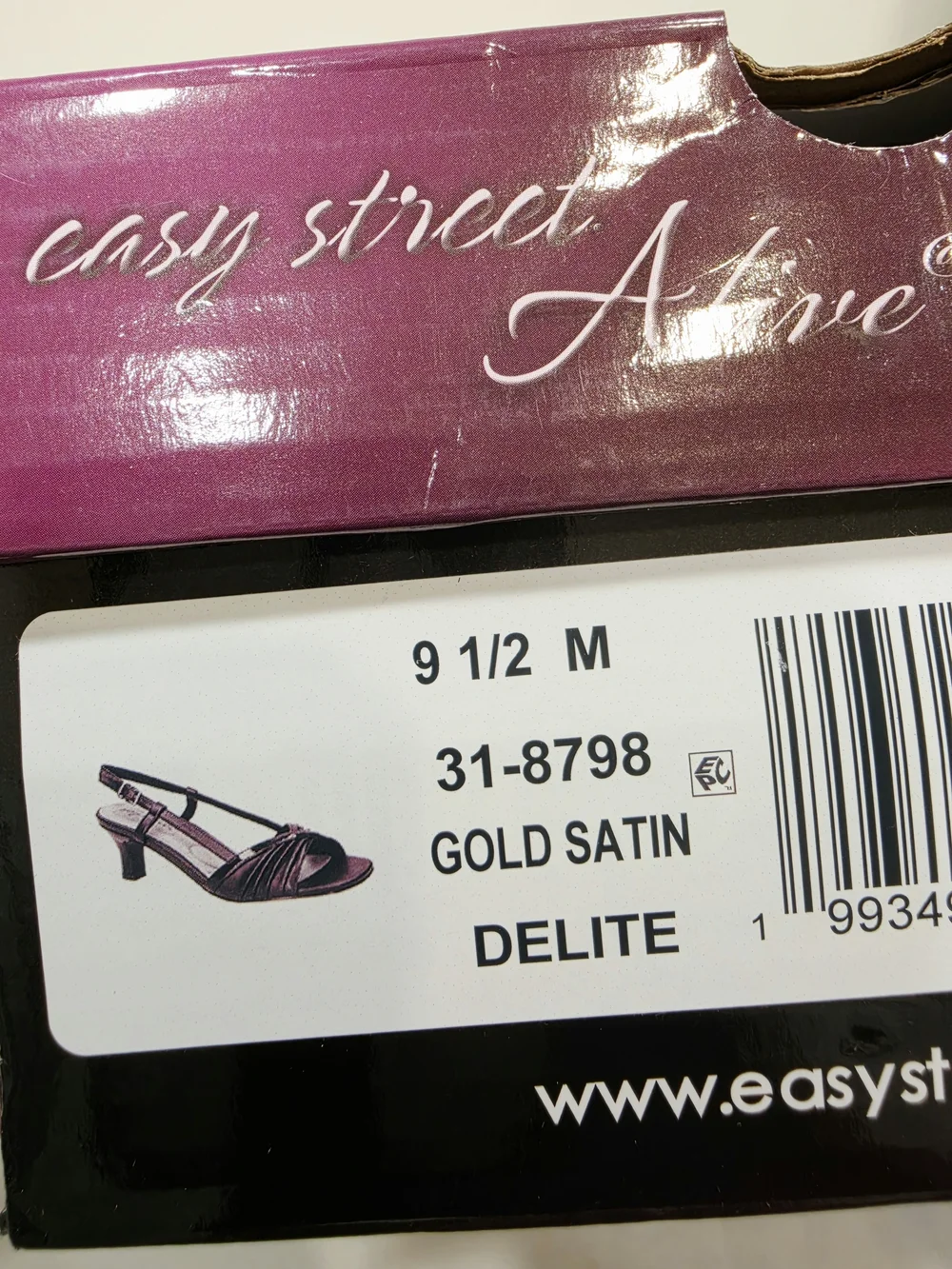 easy street Gold Satin Delite Slingback Heels with Rhinestone Band